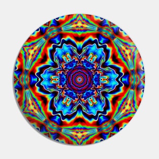 Psychedelic Kaleidoscope Flower Red Green and Blue Pin