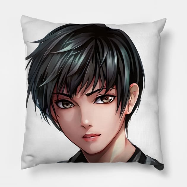 Grey Hair Anime Boy Pillow by animegirlnft