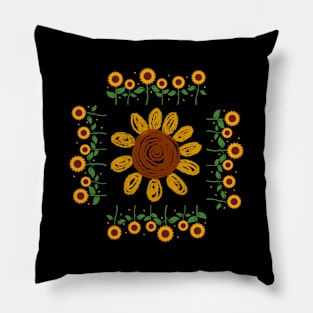 Sunflower Brunch Positive Japanese Minimalist Vintage Retro Pillow