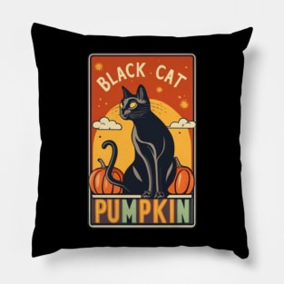 Black cat and pumpkin on a card Pillow