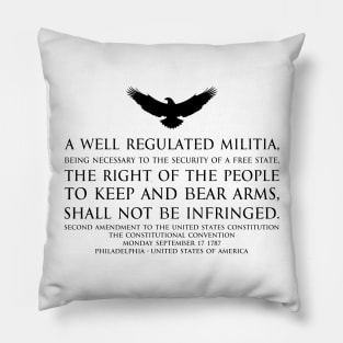 2nd Amendment (Second Amendment to the United States Constitution) Text - with US Bald eagle - black Pillow