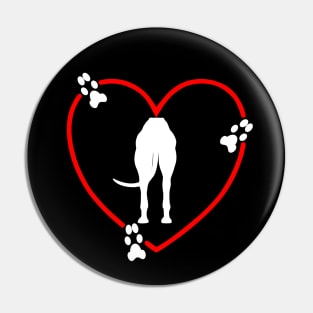 White Greyhound Butt Red Love Heart Paw Prints Pin