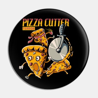 Pizza Cutter Terror Funny Food Cartoon Pin