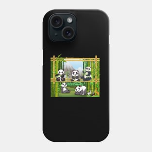 Cute Panda Bears eating Bamboo in a Bamboo Frame Phone Case