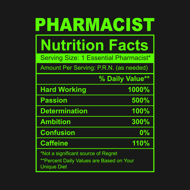 Funny Pharmacist nutrition facts by HawaiPlus