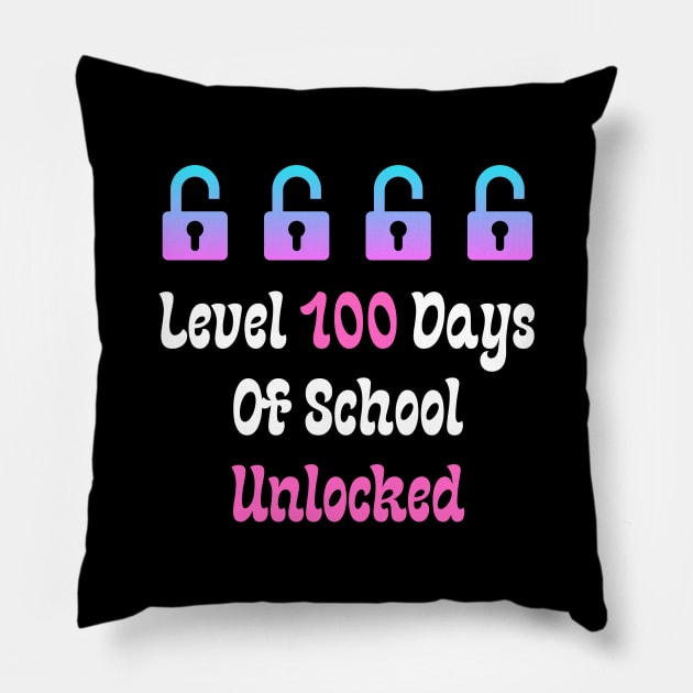 Level 100 Days Of School Unlocked Pillow by Teeport