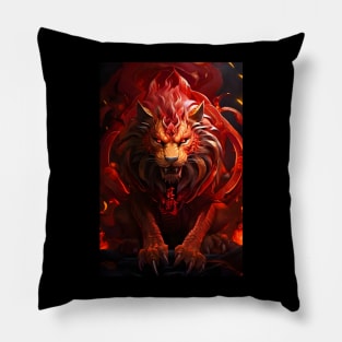 The King Lion In Glowing Red Fire Pillow