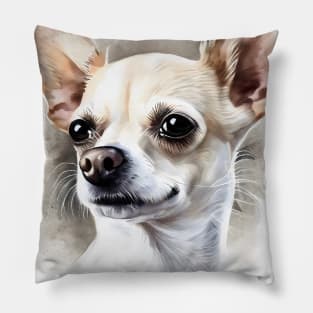 White and Tan Chihuahua Portrait Watercolor Style Pillow