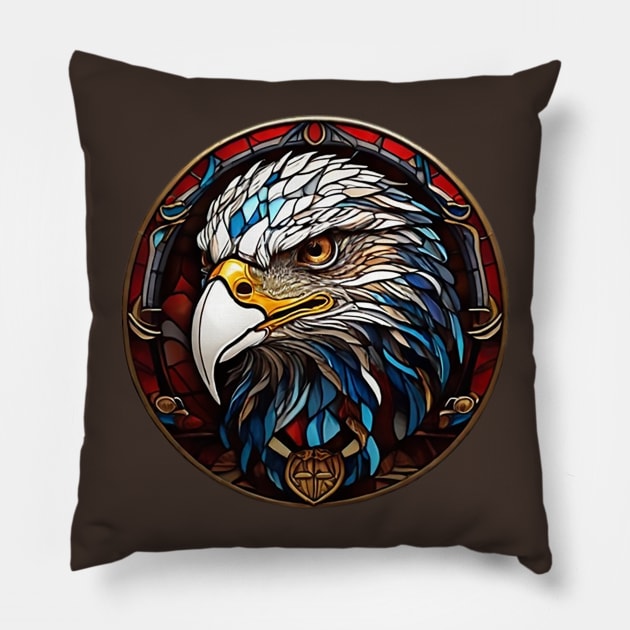 Eagle Portrait in Stained Glass Pillow by likbatonboot