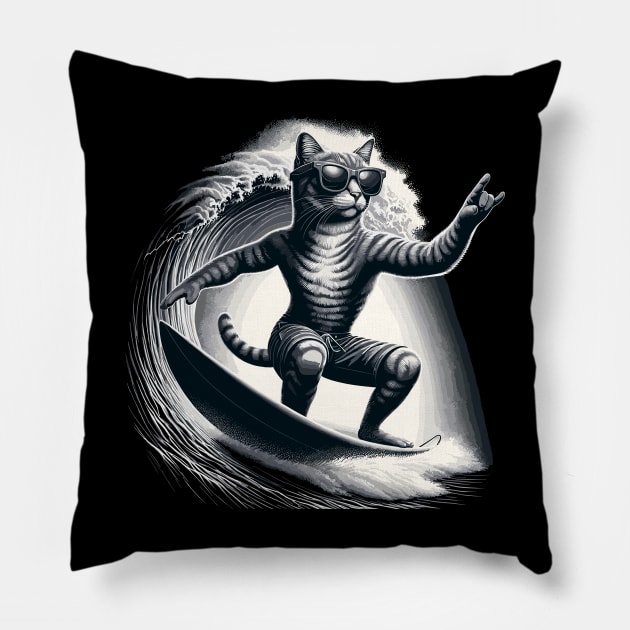 Funny Cat Surfing Gifts Funny Cat Surfer Pillow by KsuAnn