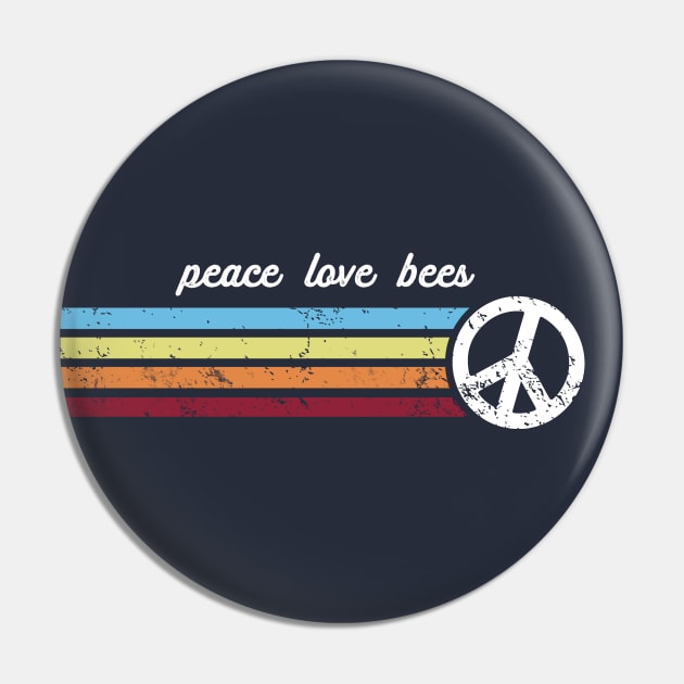 Retro Stripes Peace Love Bees Pin by Jitterfly