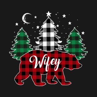 Wifey Bear Buffalo Red Plaid Matching Family Christmas T-Shirt