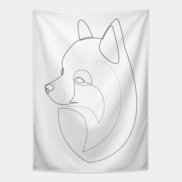 Pomeranian Spitz - one line drawing Tapestry by addillum