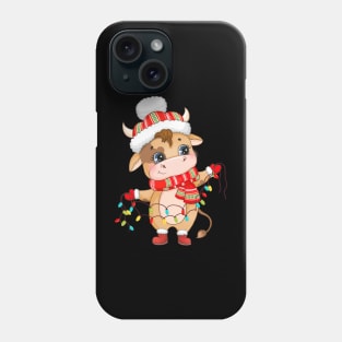 Christmas Scottish Cute Highland Cow Santa Hat Mistletoe Heifer Phone Case