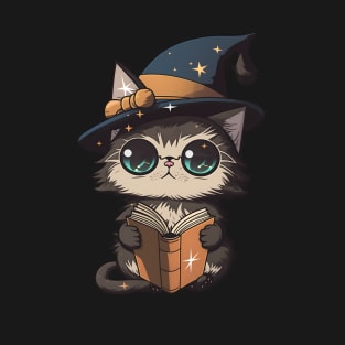 Adorable Magical Cat - Cute Wizard Drawing T-Shirt