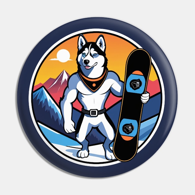 Strong Husky Snowboarder Pin by nicecorgi
