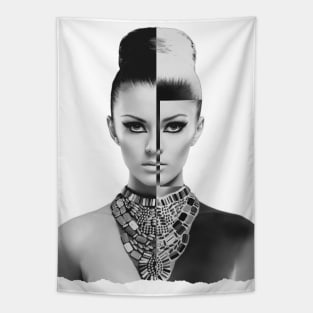 Abstract Fashion Model Portrait Black and White Tapestry