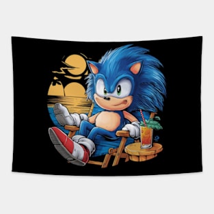 A sonic the hedgehog relaxing in a chair at the beach. (2) Tapestry