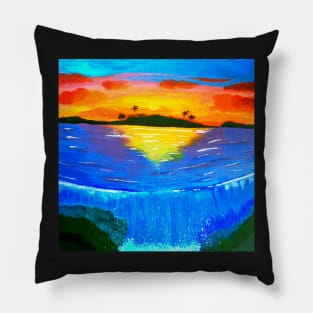 Sunset Tropical Island Paradise Landscape Pillow