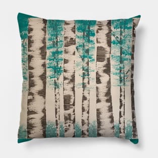 White Birch Trees with Turquoise Leaves Pillow