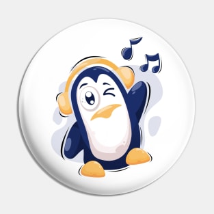 Penguin Listening Music Pin