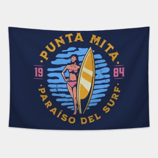 Vintage Punta Mita, Mexico Surfer's Paradise // Retro Surfing 1980s Badge Tapestry