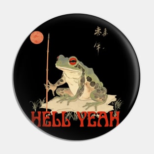 Hell Yeah Frog Badass Warrior Funny Meme Cute Ukiyoe Japanese Art Style Pin