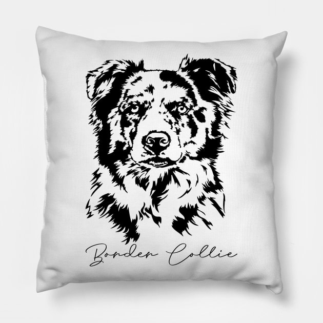 Merle Border Collie dog Portrait Pillow by wilsigns