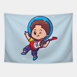 Cute Astronaut Boy Playing Guitar Cartoon Tapestry