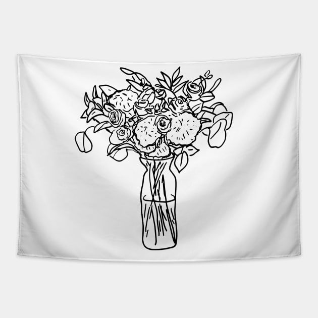 Roses Drawing in Vase Tapestry by Annelie