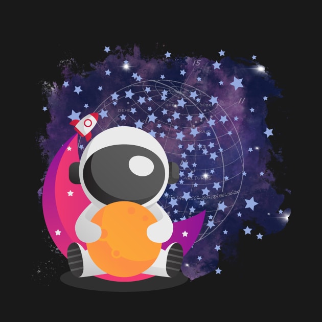 Cute Astronaut on a Pink Moon Space Travel Rocket Stars by nathalieaynie