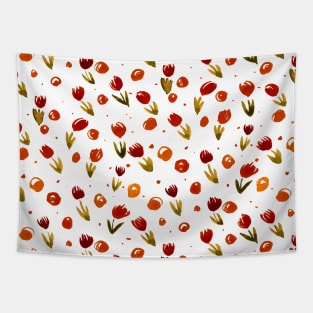 Watercolor tulips pattern - red and olive green Tapestry