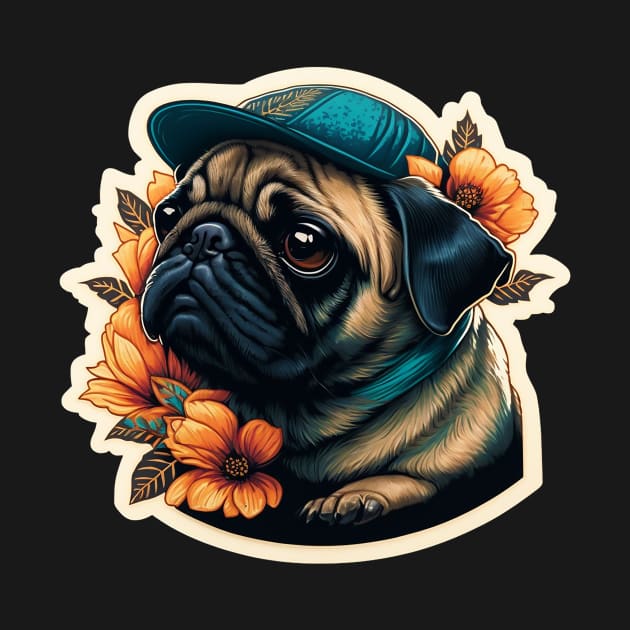 Hip Hop Pug Wearing Baseball Cap by MyMagicalPlace