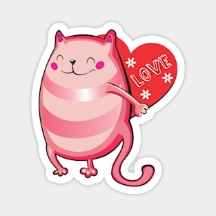 big heart pink cat Magnet