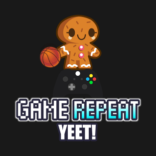 Game Night Repeat - Cute Gingerbread Gamer - Graphic Novelty Gift - Holiday Saying Text Design Typographic Quote T-Shirt