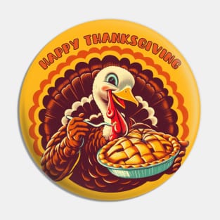 Happy Thanksgiving Turkey retro Pin