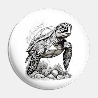 Black and White Green Sea Turtle Design Pin