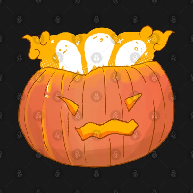 Pumpkin with cute kawaii ghosts by Rice Paste