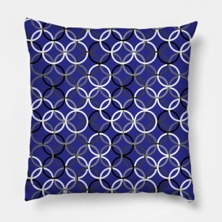 Black and White Circlets Blue Pillow