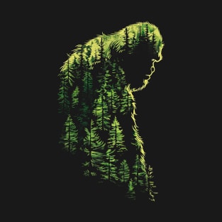 Double Exposure Bigfoot In the Forest T-Shirt