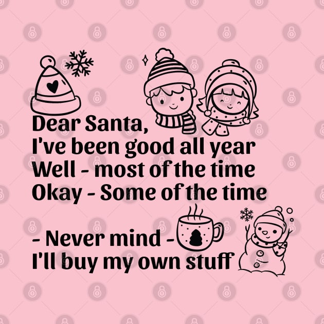 Dear Santa Letter funny Christmas Pink by Tamsin Coleart