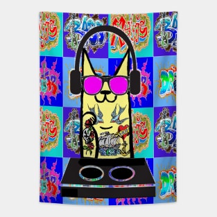 tattoo Cat Music Bass Guitar Drums Graffiti Tapestry