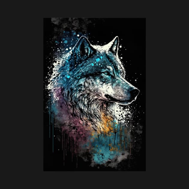 Mean Wolf portrait with blue and purple glow by KoolArtDistrict