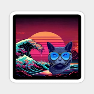 The Great Wave-80s Cyber cat Edition Magnet