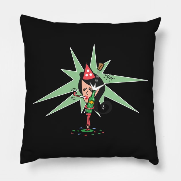 Retro Girl Champagne Pillow by TNMGRAPHICS