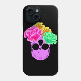 Bright Neon Purple Upside Down Skull Wit Neon Pink Neon Green and Yellow Flowers Phone Case