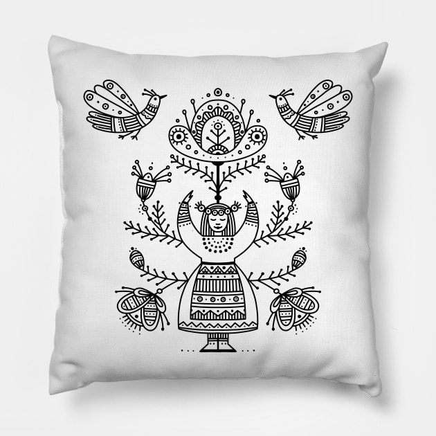 Ukrainian Tree of Life Black Pillow by yuliia_bahniuk