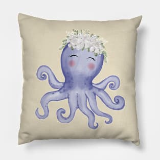 Octopus Flower Watercolor Pillow