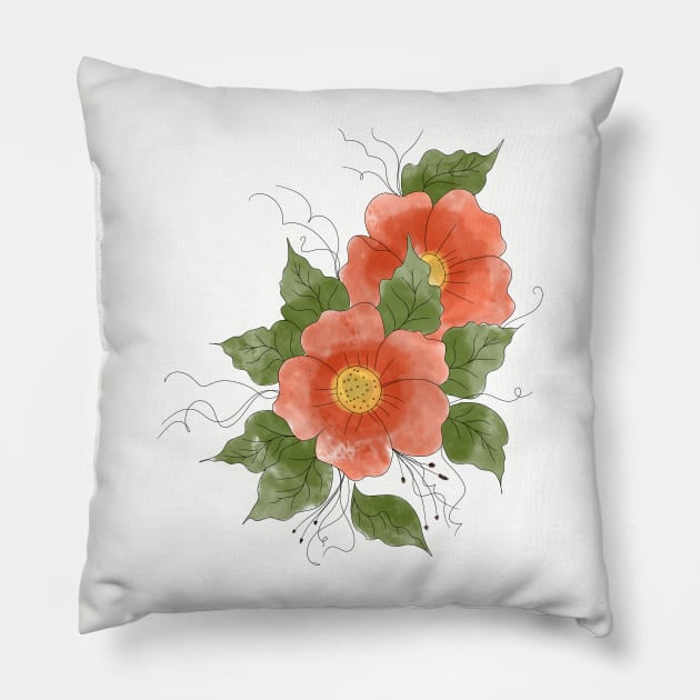 Floral arrangement in watercolor orange, red, yellow and green Pillow by AnabellaCor94