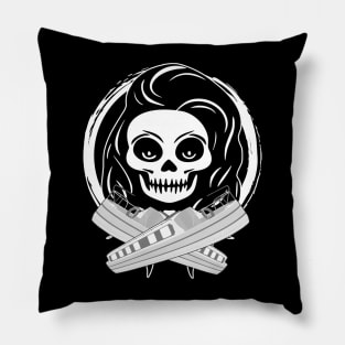 Roving Trader Skull and Narrowboat White Logo Pillow